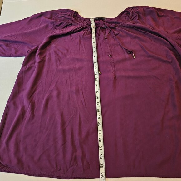 ellos Tie Neck Peasant Tunic, Plus Size 2X 26/28, Plum - Picture 6 of 9